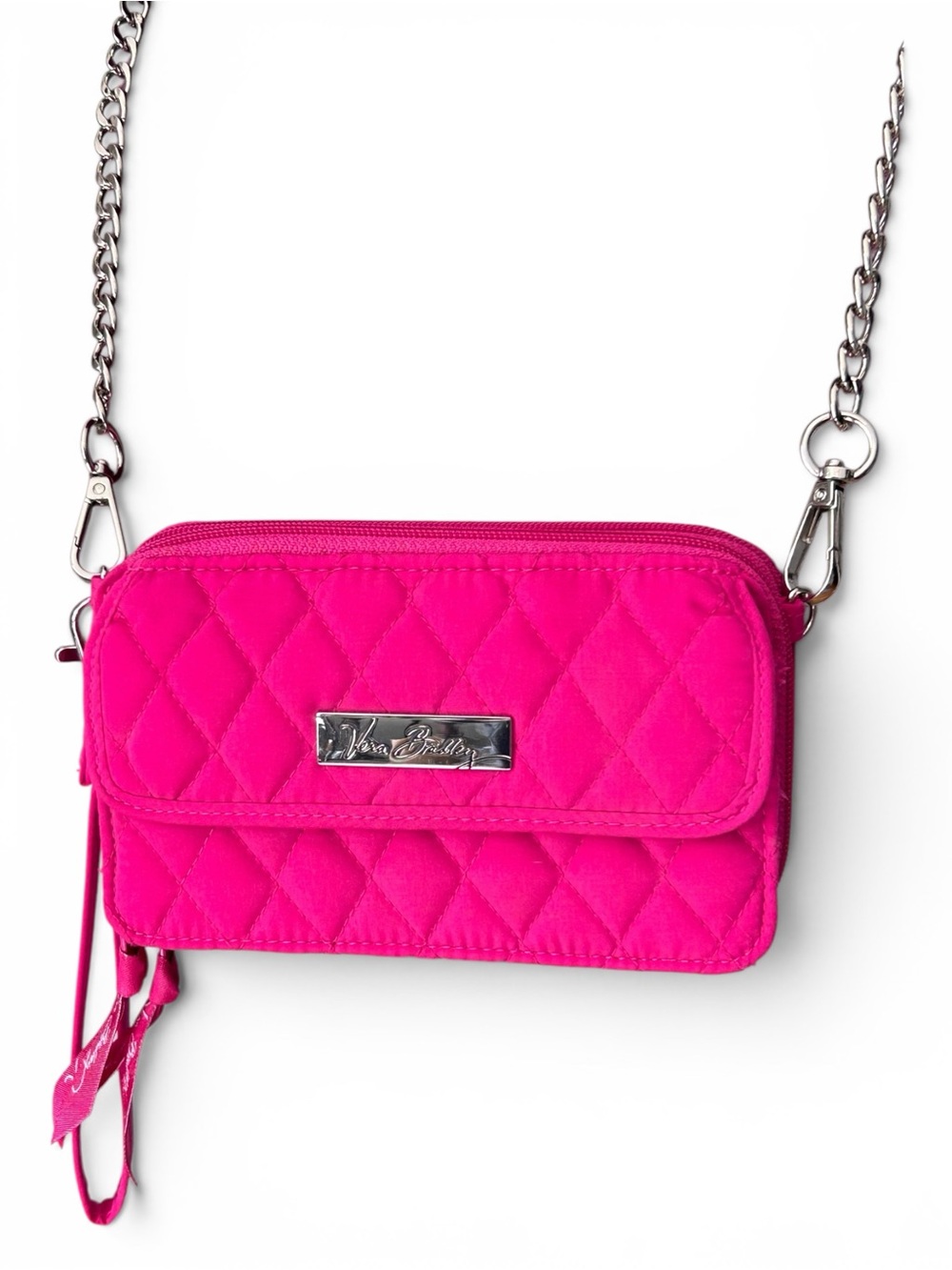 Vera Bradley Quilted Hot Pink Wristlet Wallet Purse Chain Crossbody Strap